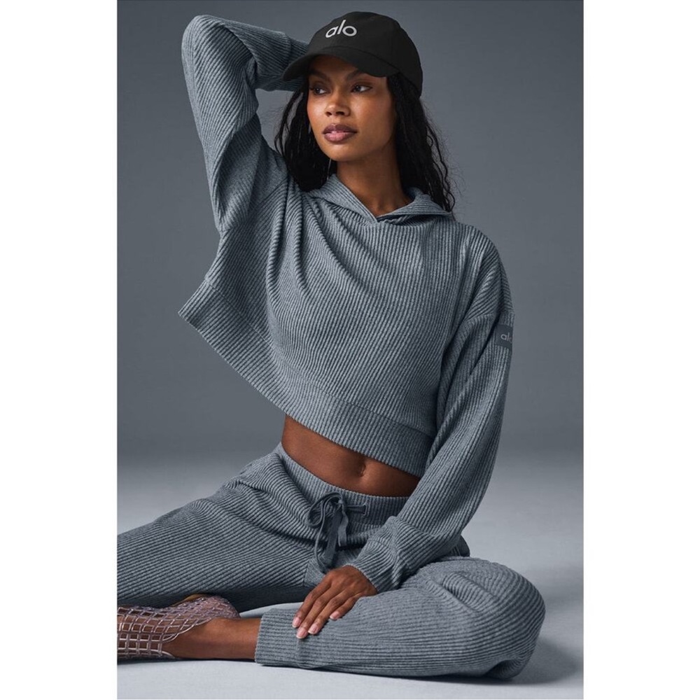 ALO Yoga Charcoal Ribbed Women's Hoodie
